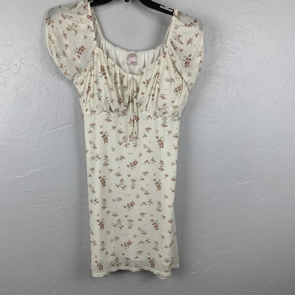 Y2K Milkmaid Coquette Dress Womens XL White Floral Romantic 1990s Puff Sleeve